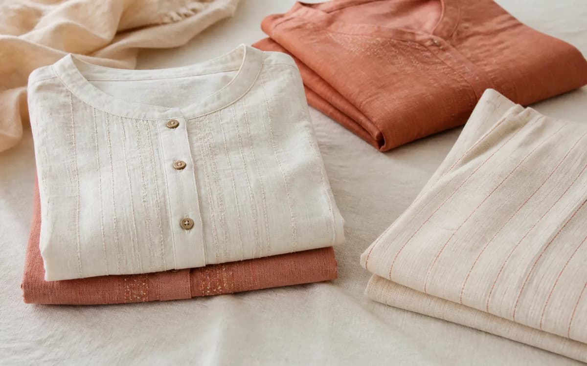 Editorial still life of blue readymade garments, representing readymade garments sourcing in Hyderabad, Telangana