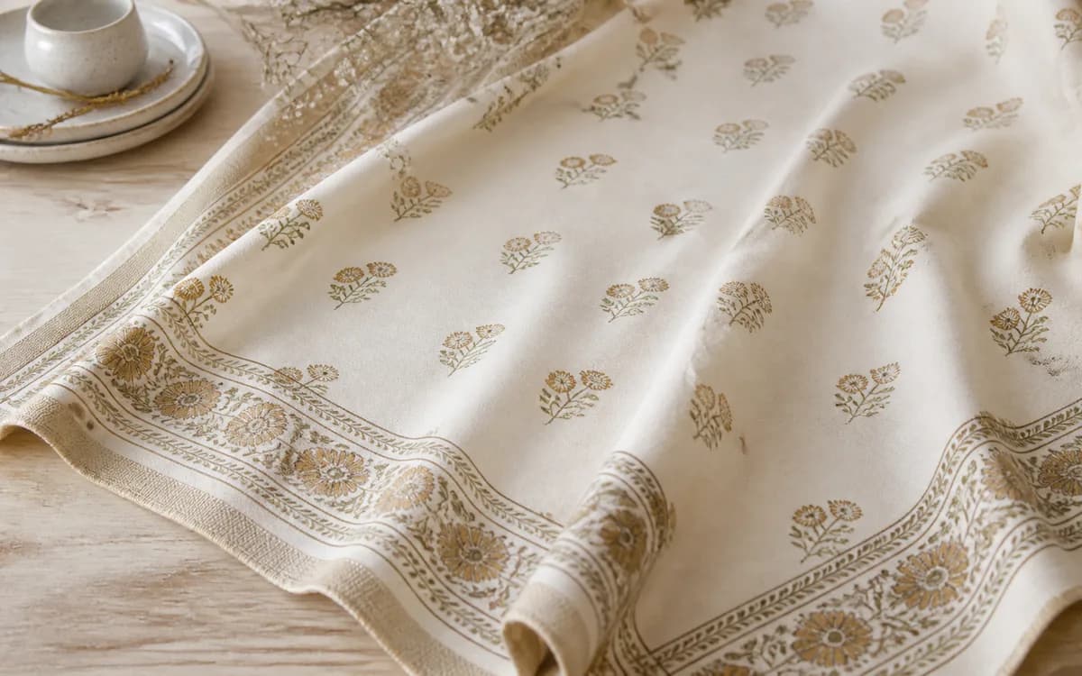 Editorial still life of checked uniform fabric, representing uniforms & workwear sourcing in Jaipur, Rajasthan